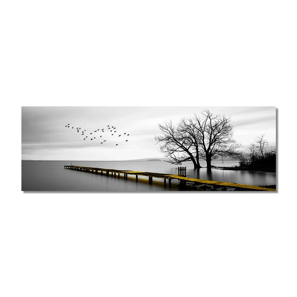 Modern Minimalist Seaside Goldenwood Bridge Landscape Canvas Wall Art Decor