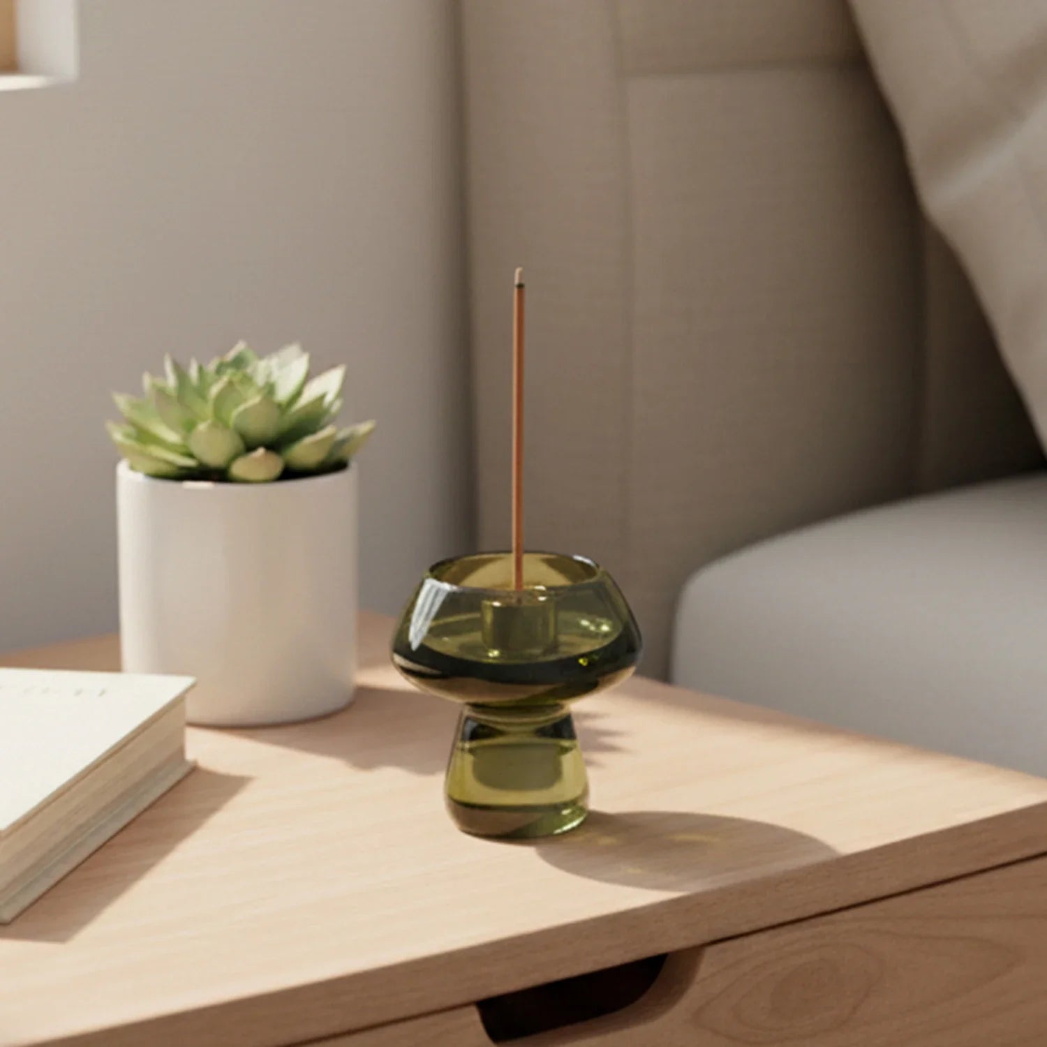 Glass Mushroom Incense Burner Brass Nine Hole Holder Home Decor