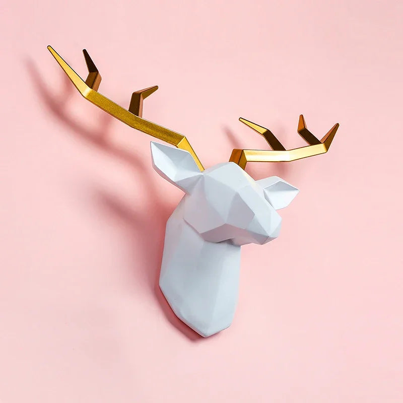 Decorative Resin Elk Head Wall Mount Animal Hook Home Decor