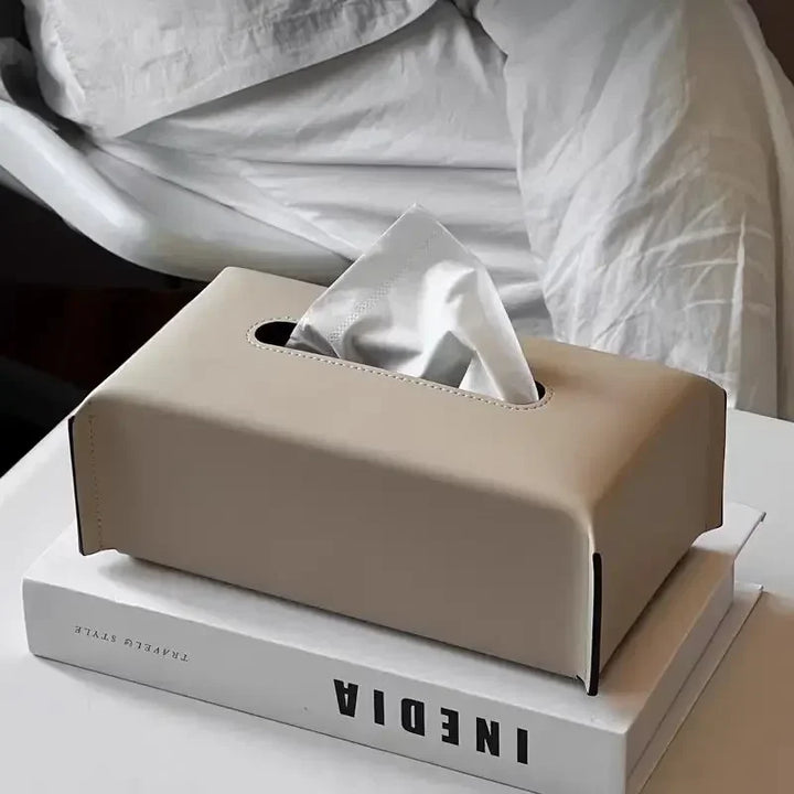 Woven Leather Tissue Box Holder Luxury Napkin Case Home Decor
