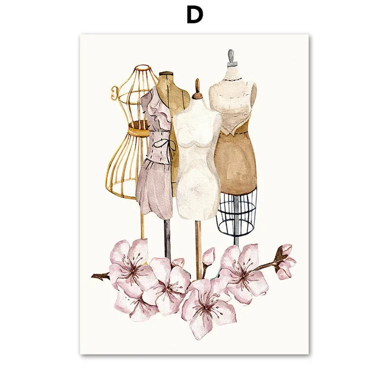 Bohemian Sewing Machine Women Fashion Canvas Wall Art Home Decor