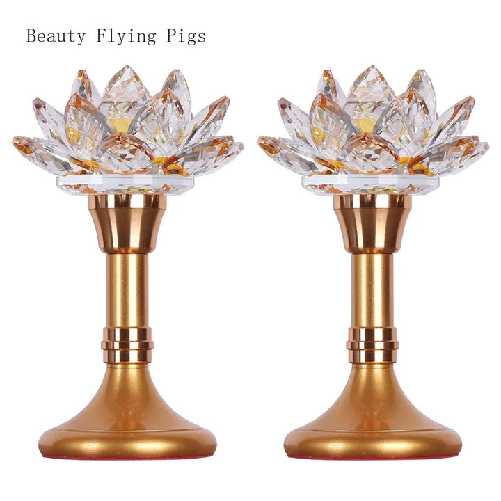 Colorful Glass Lotus Simulated Candlestick, Feng Shui Peace and Love