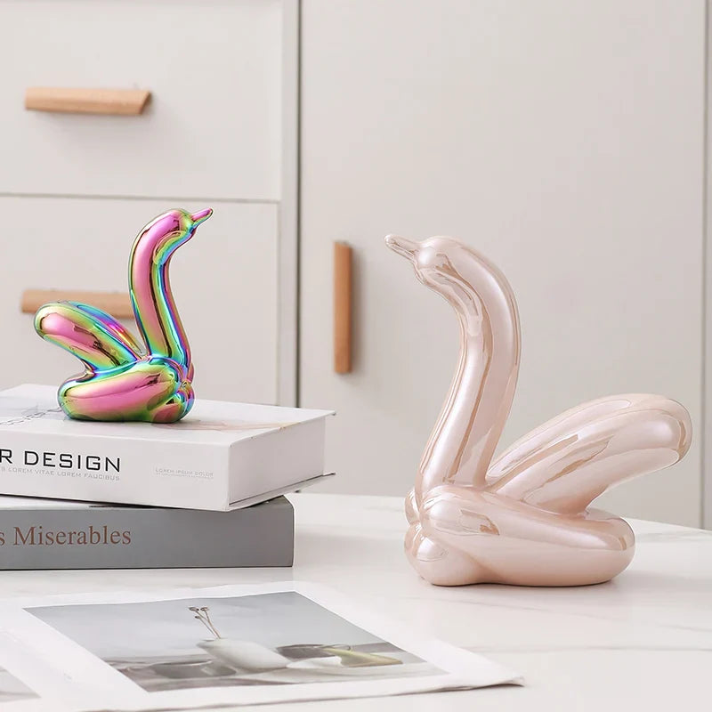 Nordic Ceramic Swan Sculpture Elegant Animal Figurine Home Decor