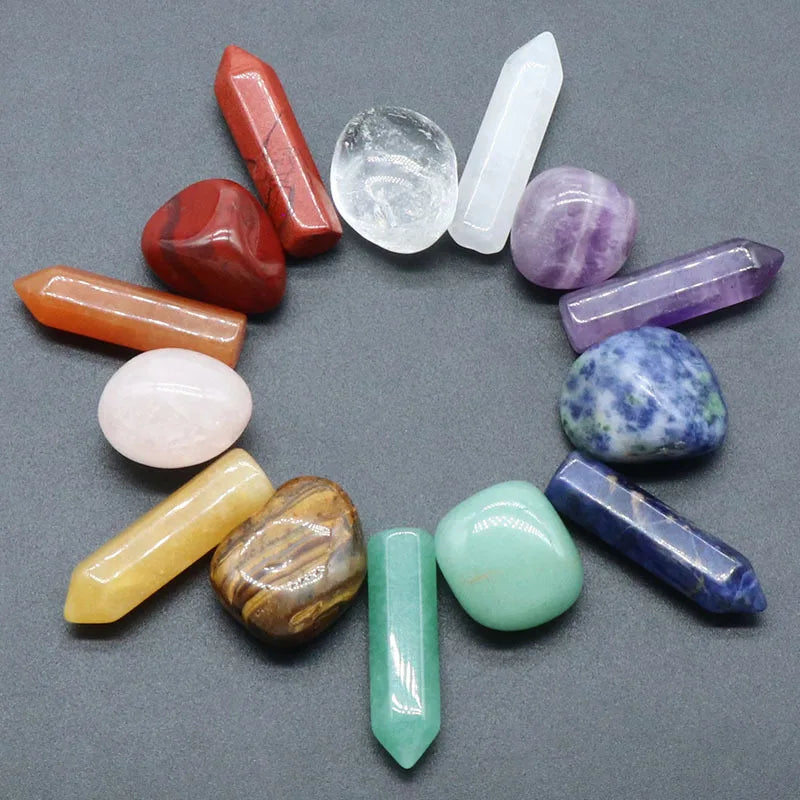 14PCS Natural Stone Chakra Reiki Healing Quartz Gemstone Decor Set