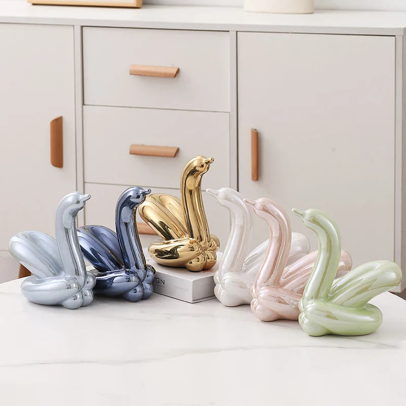 Nordic Ceramic Swan Sculpture Elegant Animal Figurine Home Decor