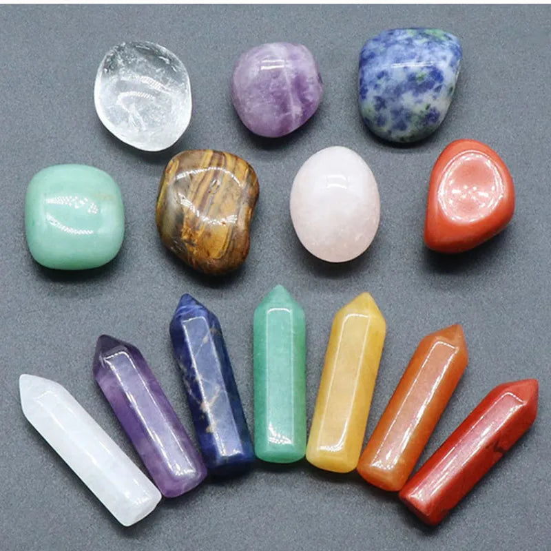 14PCS Natural Stone Chakra Reiki Healing Quartz Gemstone Decor Set