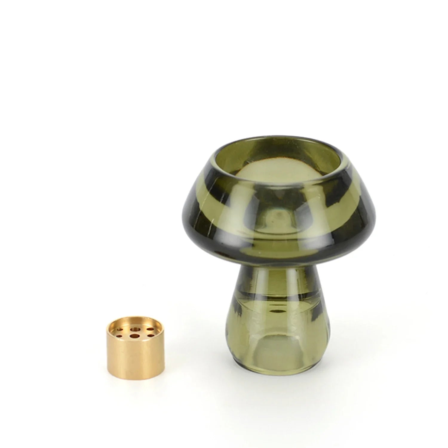 Glass Mushroom Incense Burner Brass Nine Hole Holder Home Decor