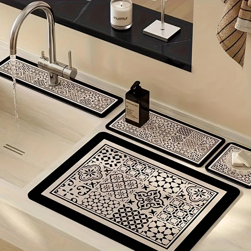 Retro Sink Splash Proof Faucet Mat Absorbent Waterproof Kitchen Bathroom