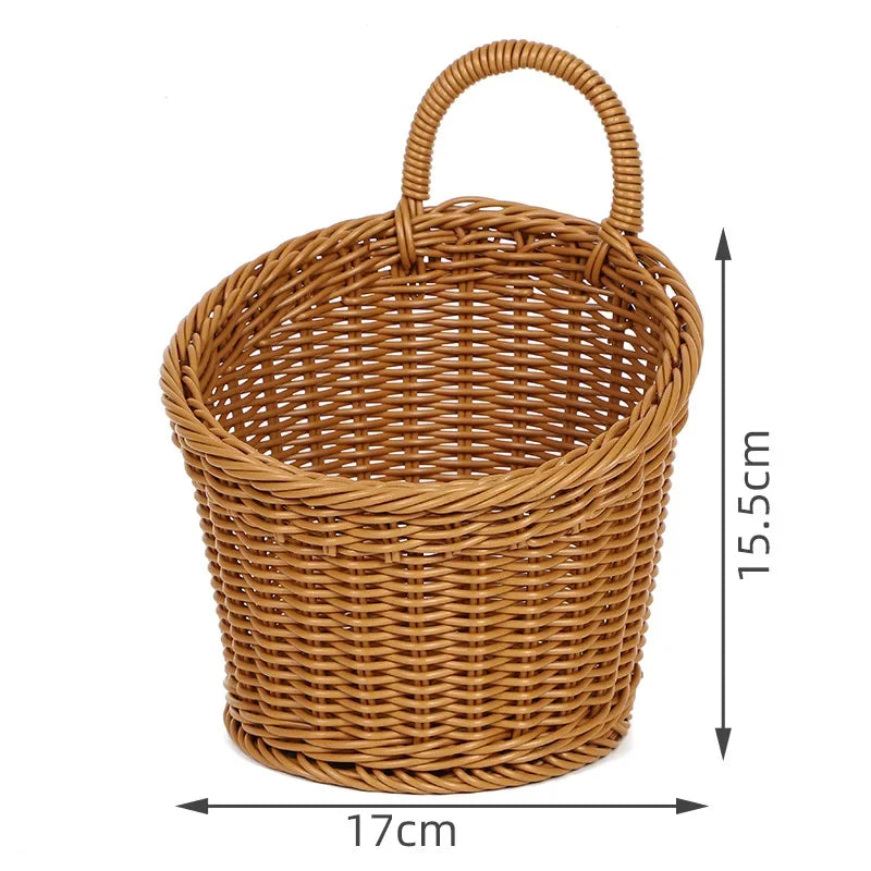 Wall Mounted Woven Vegetable Fruit Basket Kitchen Storage Home Decor