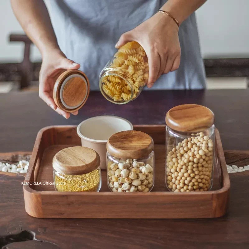 Glass Food Storage Jar With Acacia Wood Lid Airtight Container