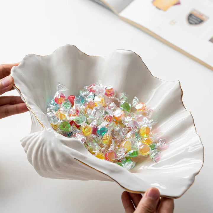DecorBites™ Gold Ceramic Seashell Bowl: Luxe Decorative Storage Tray for Candy, Fruit, Jewelry