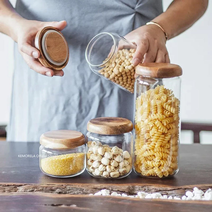 Glass Food Storage Jar With Acacia Wood Lid Airtight Container