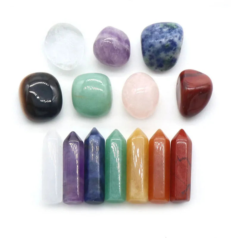 14PCS Natural Stone Chakra Reiki Healing Quartz Gemstone Decor Set