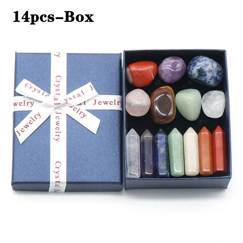 14PCS Natural Stone Chakra Reiki Healing Quartz Gemstone Decor Set