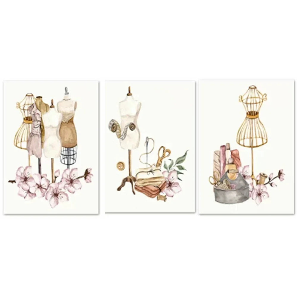 Bohemian Sewing Machine Women Fashion Canvas Wall Art Home Decor