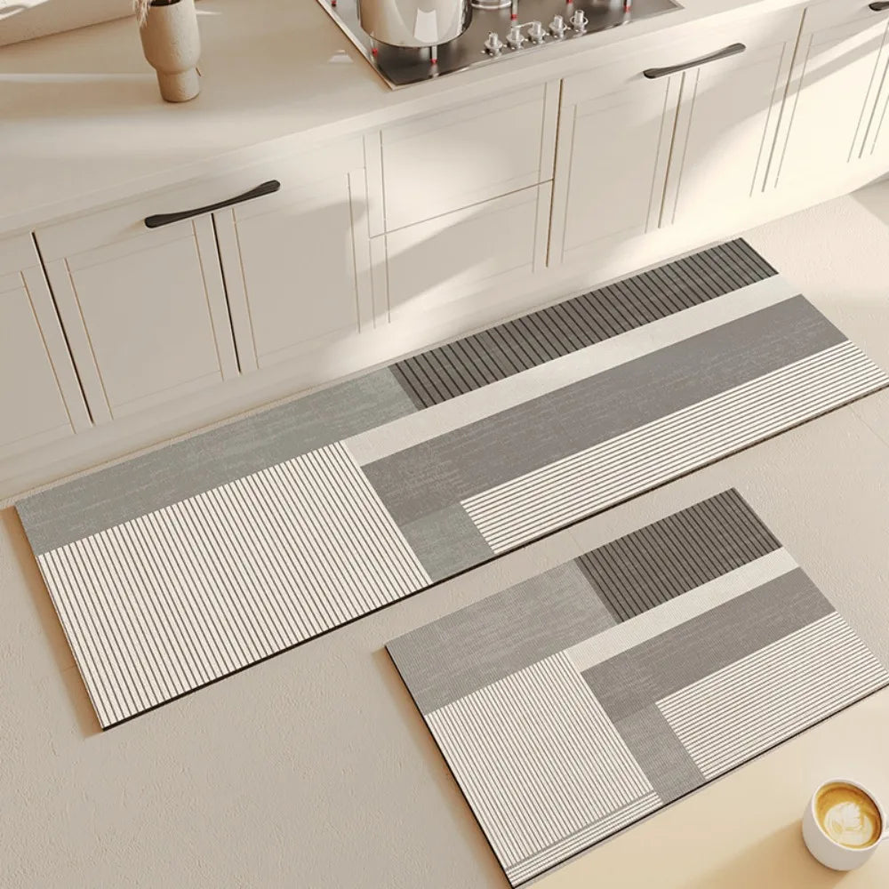 2PC Light Beige Kitchen Floor Mats Non Slip Absorbent Set