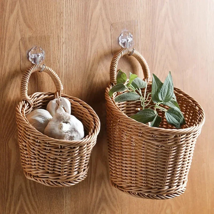 Wall Mounted Woven Vegetable Fruit Basket Kitchen Storage Home Decor