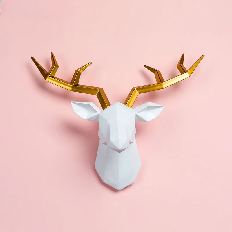 Decorative Resin Elk Head Wall Mount Animal Hook Home Decor