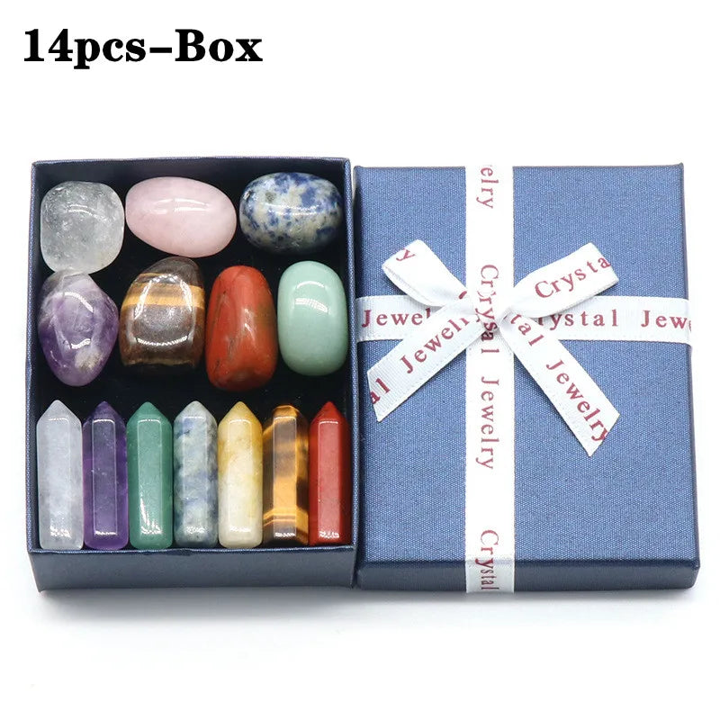 14PCS Natural Stone Chakra Reiki Healing Quartz Gemstone Decor Set