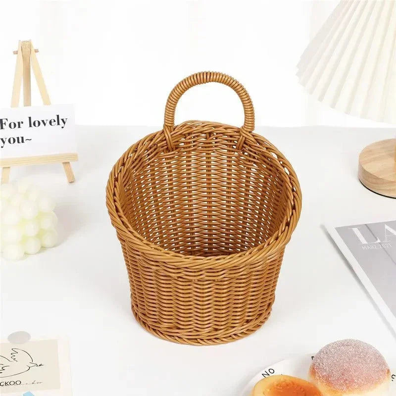 Wall Mounted Woven Vegetable Fruit Basket Kitchen Storage Home Decor