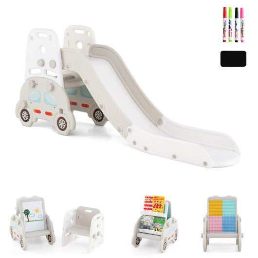 5 in 1 Convertible Toddler Slide Set Kids Art Easel with Stool and Book Rack-Gray - Color: Gray