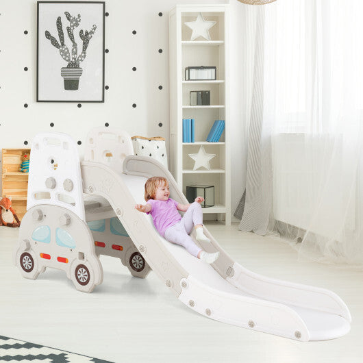 5 in 1 Convertible Toddler Slide Set Kids Art Easel with Stool and Book Rack-Gray - Color: Gray