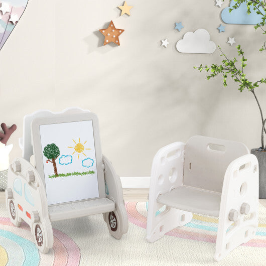 5 in 1 Convertible Toddler Slide Set Kids Art Easel with Stool and Book Rack-Gray - Color: Gray