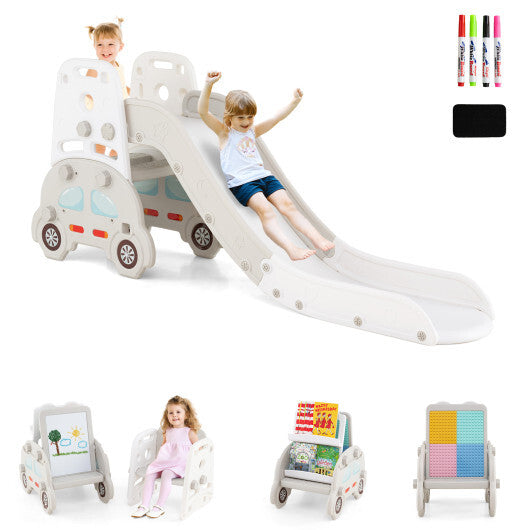 5 in 1 Convertible Toddler Slide Set Kids Art Easel with Stool and Book Rack-Gray - Color: Gray