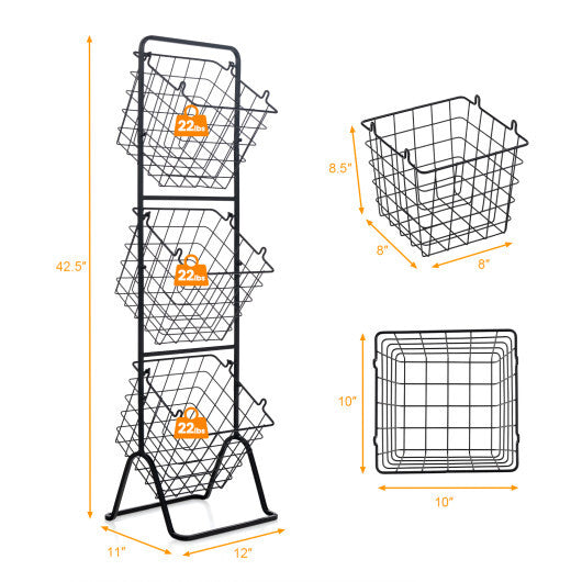 Costway 3-Tier Fruit Basket Stand with Adjustable Heights
