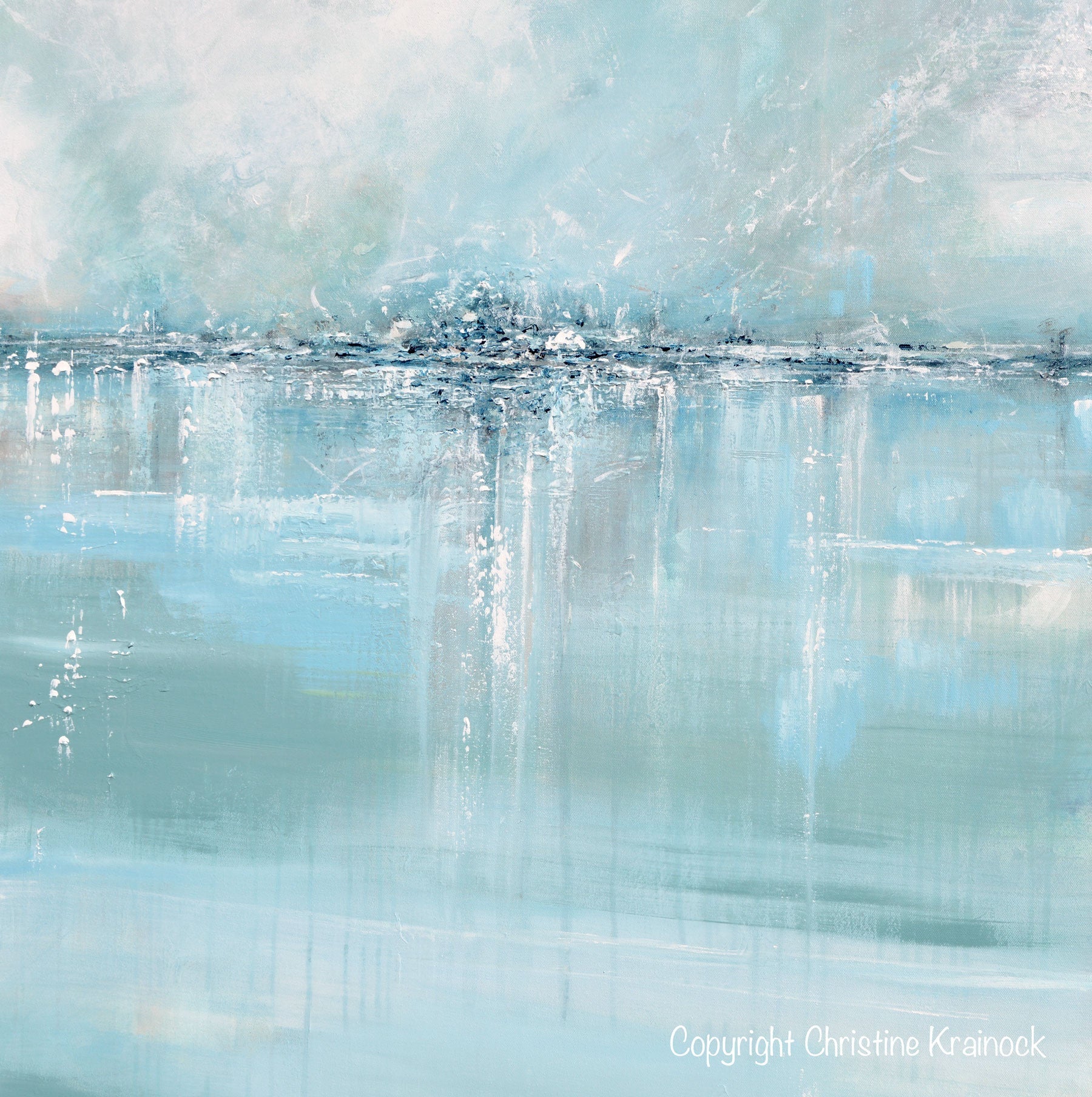 "Sea Glass" GICLÉE PRINT Art Abstract Painting Blue Sea Foam Green Grey White Canvas Coastal Wall Art
