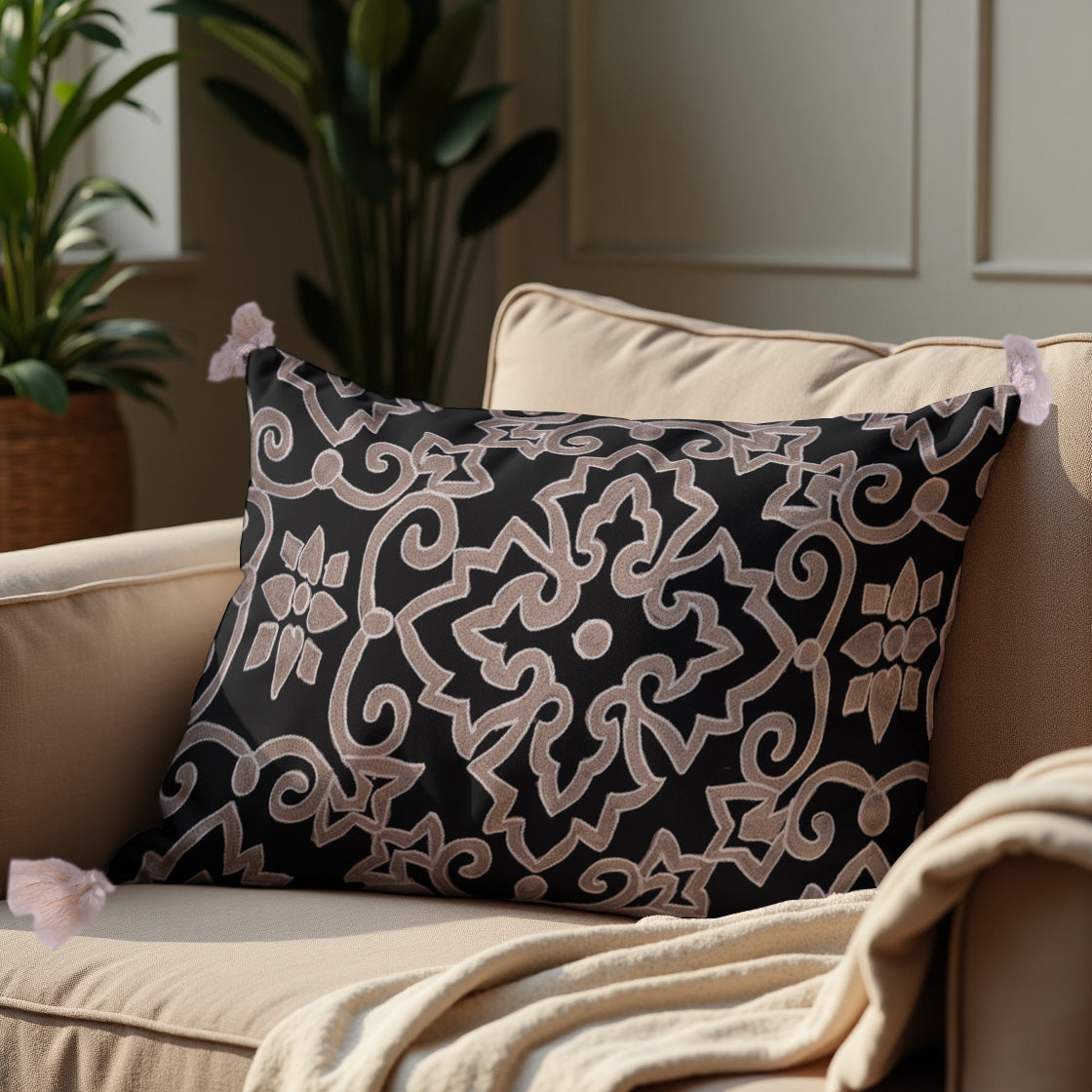 Black and Beige Throw Pillow Covers - Set of 2 and 4, 18 x 18 inches