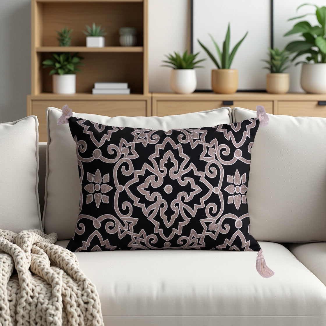 Black and Beige Throw Pillow Covers - Set of 2 and 4, 18 x 18 inches
