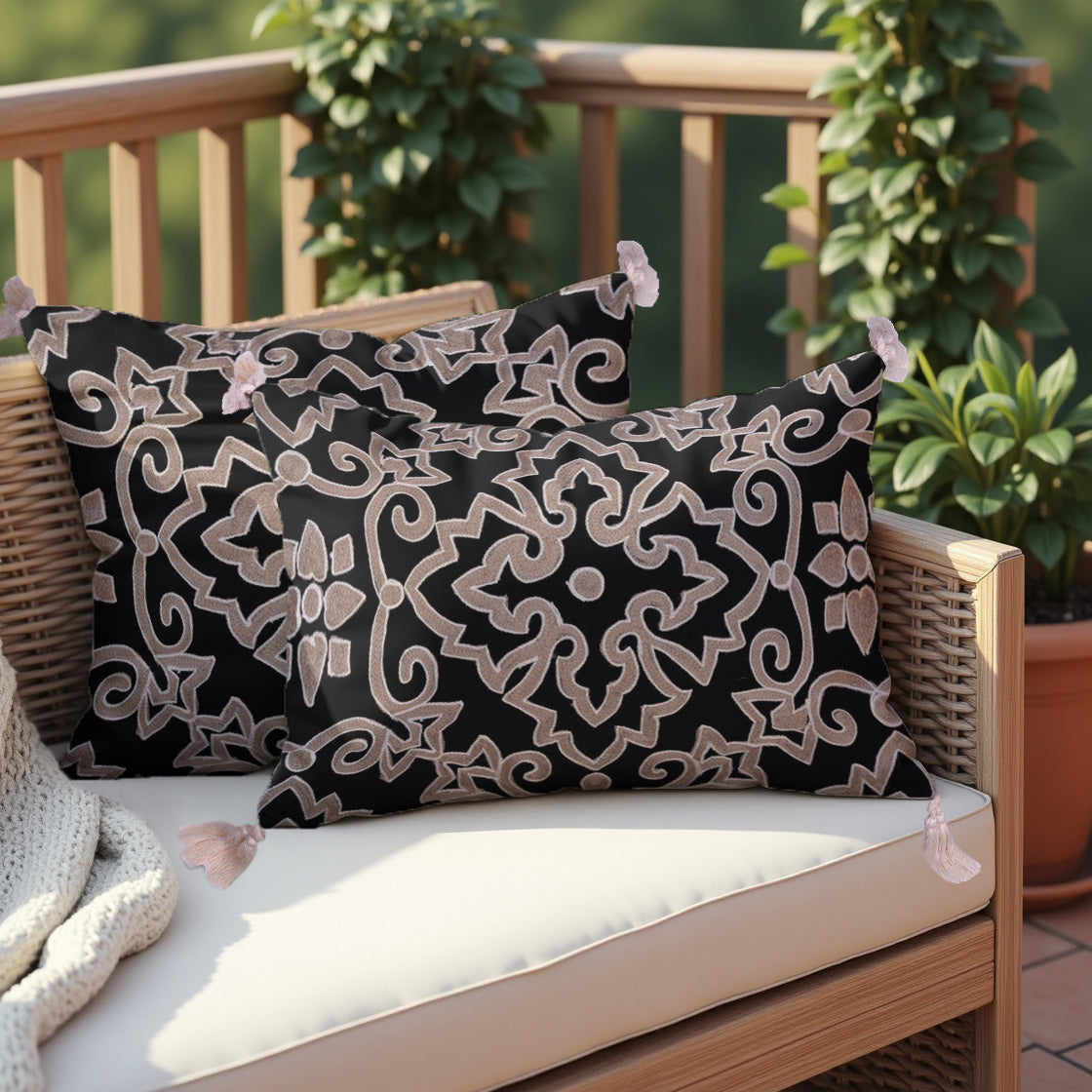 Black and Beige Throw Pillow Covers - Set of 2 and 4, 18 x 18 inches