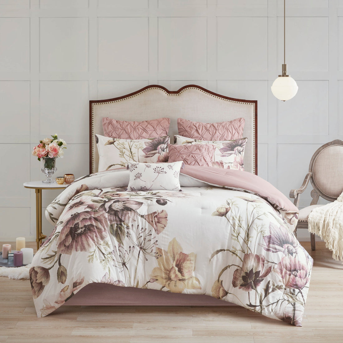 8 Piece Cotton Printed Comforter Set Blush King