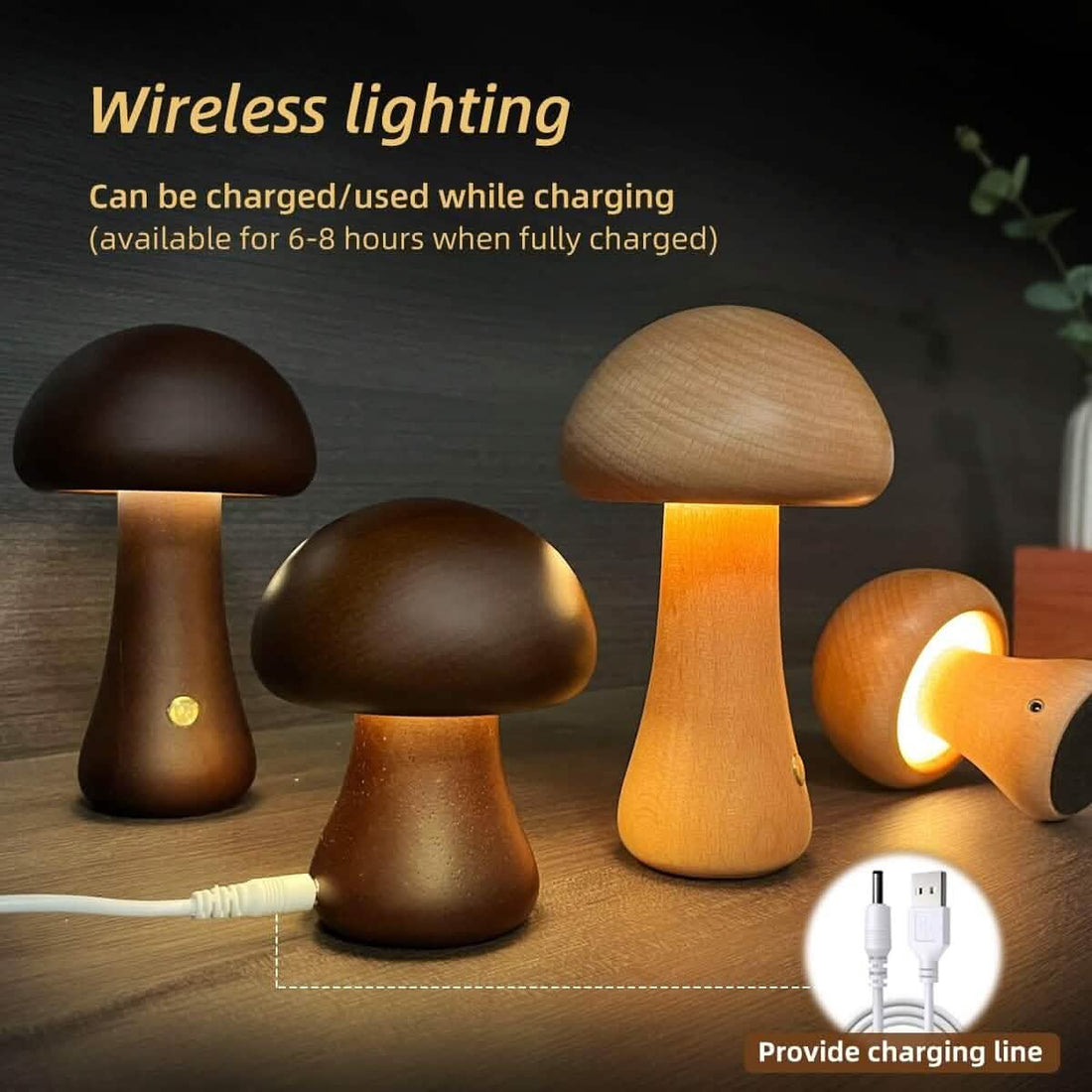LED Rechargeable Creative Mushroom Table Lamp
