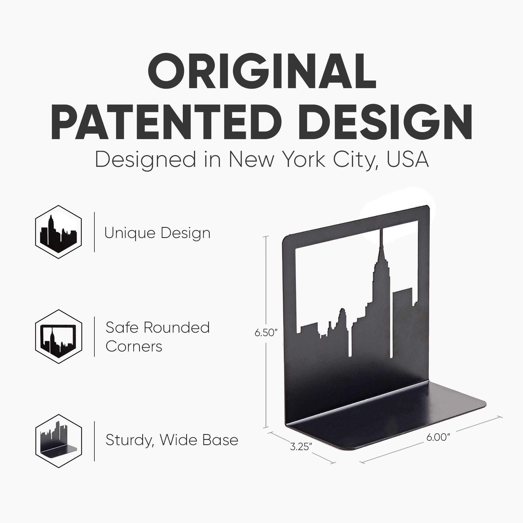 NYC Skyline Bookends 2-Pack – Metal Book Ends by Geomod