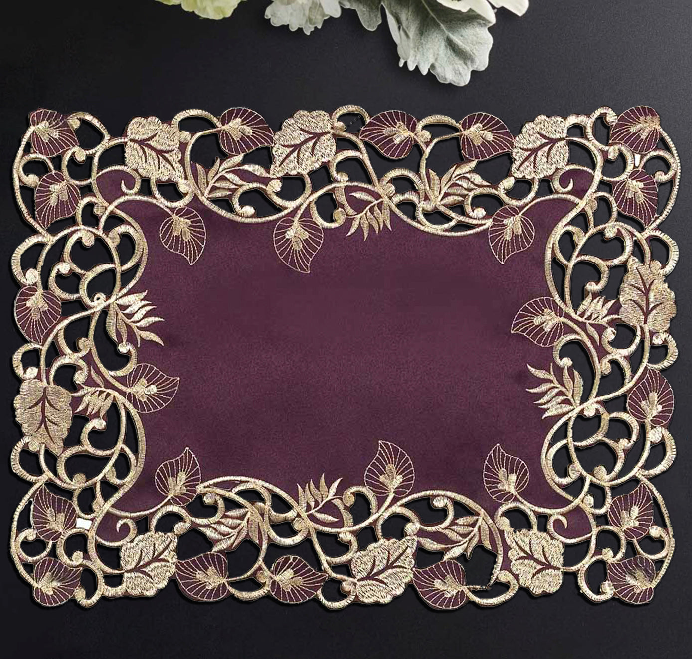 Velvet Plum – Plum Gold Table Placemats, Tarantino Collection Artistic Dining Décor 12*18 inch