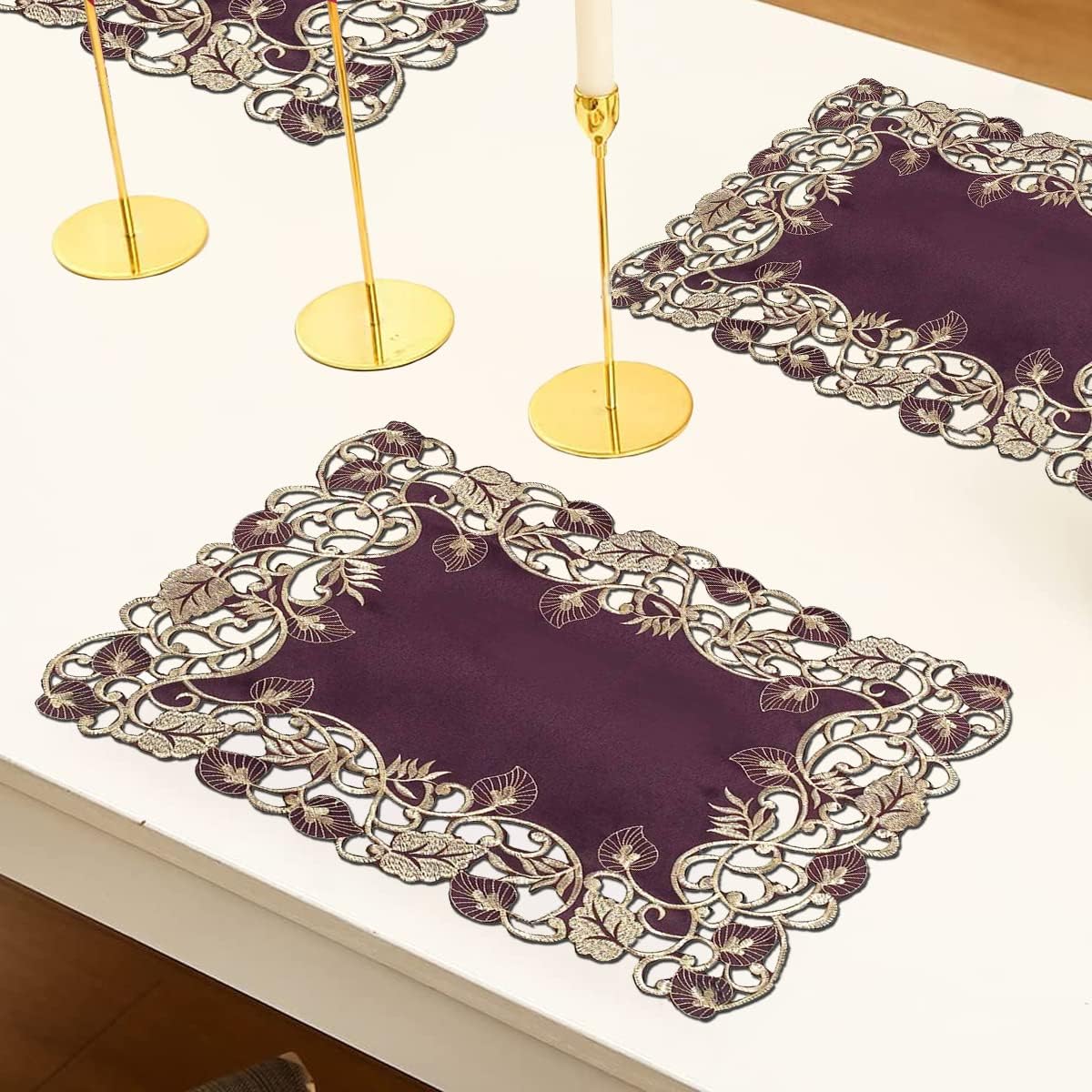 Velvet Plum – Plum Gold Table Placemats, Tarantino Collection Artistic Dining Décor 12*18 inch