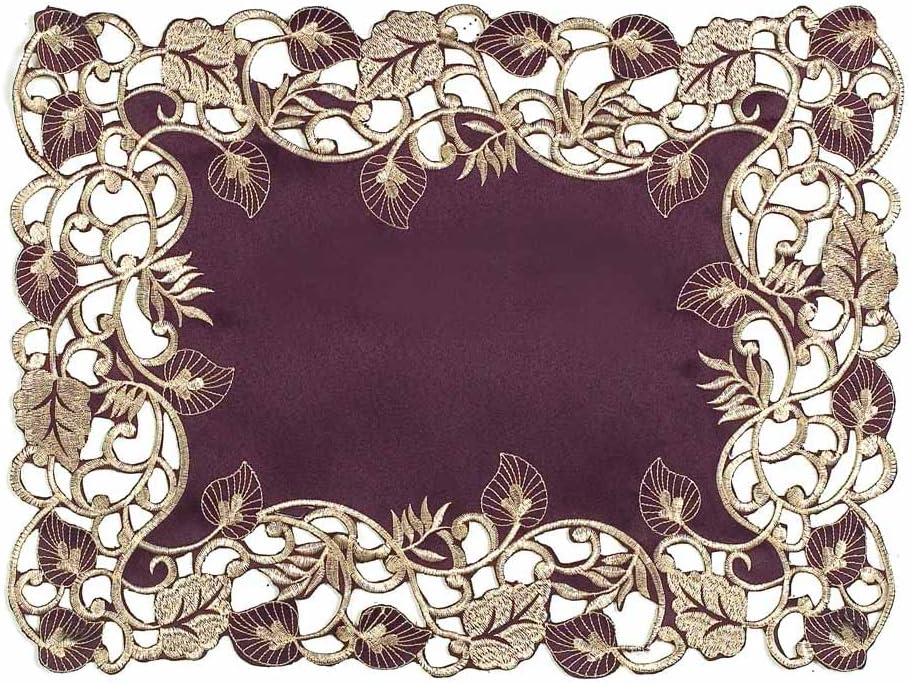 Velvet Plum – Plum Gold Table Placemats, Tarantino Collection Artistic Dining Décor 12*18 inch