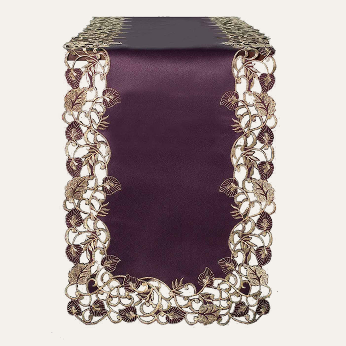 Velvet Plum – Plum Gold Table Runner, Tarantino Collection Artistic Dining Accent 14*108 inch