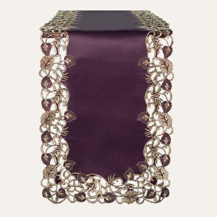 Velvet Plum – Plum Gold Table Runner, Tarantino Collection Artistic Dining Accent 14*108 inch