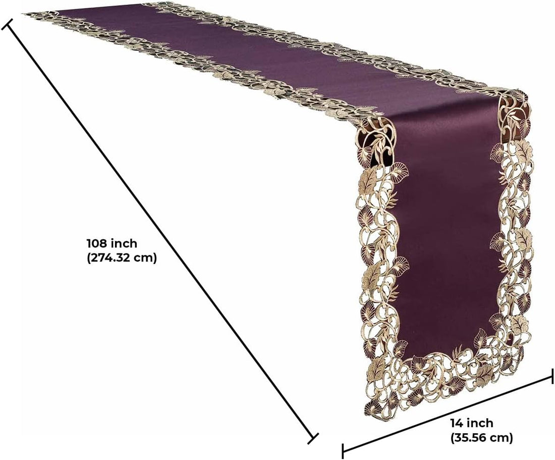 Velvet Plum – Plum Gold Table Runner, Tarantino Collection Artistic Dining Accent 14*108 inch