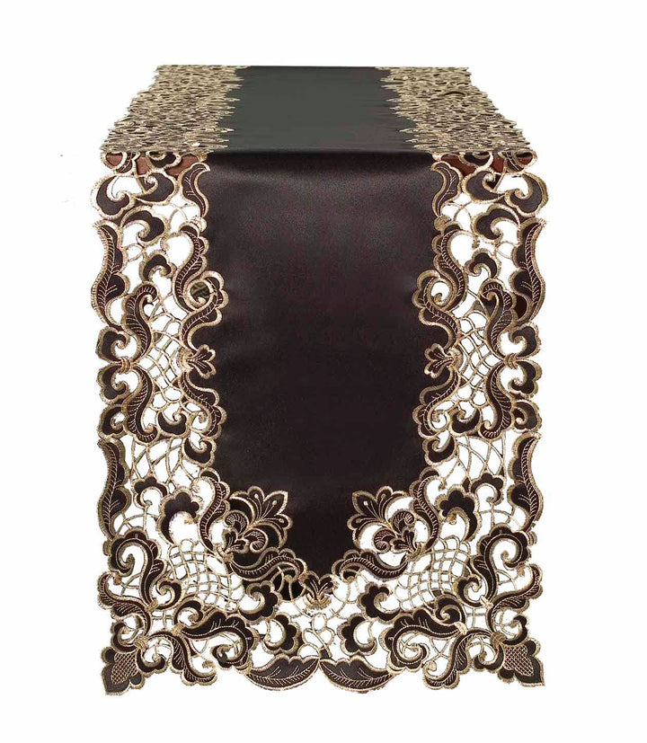 Noir Luxe – Black Gold Table Runner, Granada Collection Modern Decorative Runner 14*108 inch