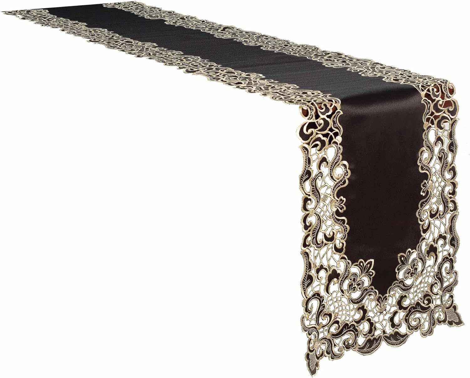 Noir Luxe – Black Gold Table Runner, Granada Collection Modern Decorative Runner 14*108 inch