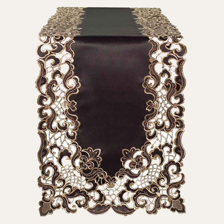 Noir Luxe – Black Gold Table Runner, Granada Collection Modern Decorative Runner 14*108 inch