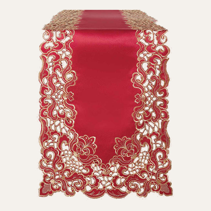 Crimson Glow – Burgundy Gold Table Runner, Granada Collection Elegant Home Accent 14*108 inch