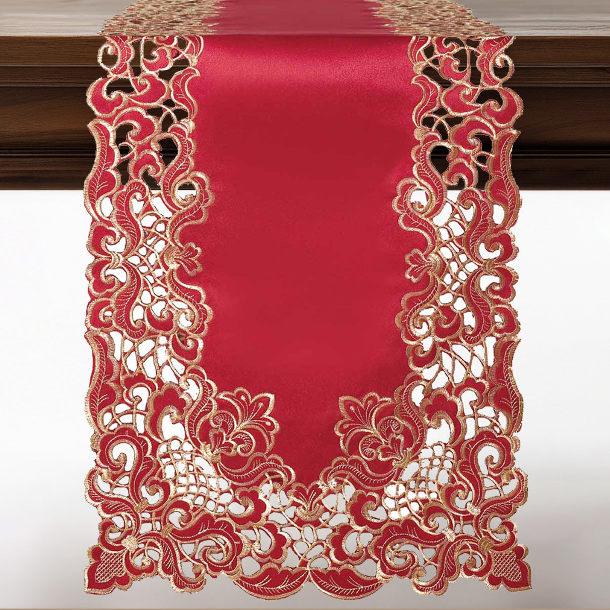 Crimson Glow – Burgundy Gold Table Runner, Granada Collection Elegant Home Accent 14*108 inch