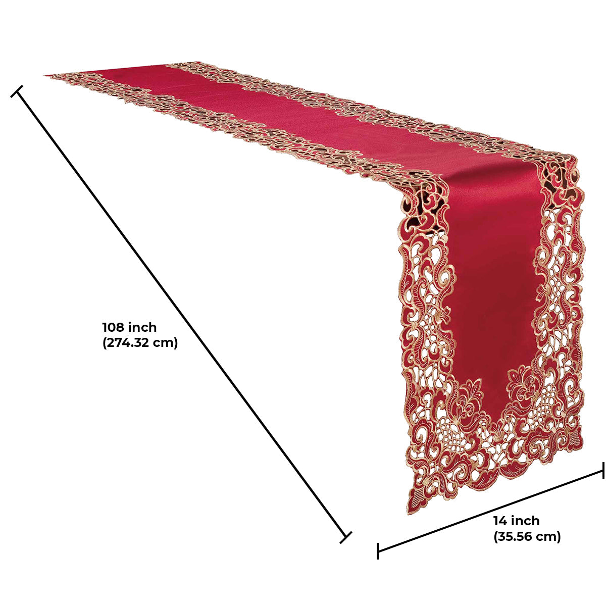 Crimson Glow – Burgundy Gold Table Runner, Granada Collection Elegant Home Accent 14*108 inch