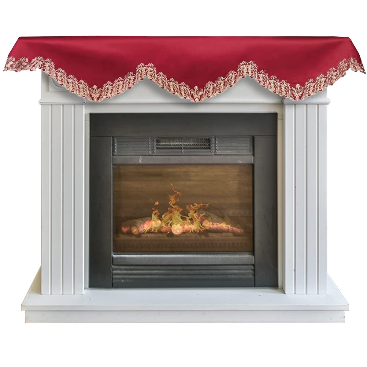 Wine Grace – Burgundy Gold Mantel Scarf, Anyce Collection Modern Decorative Home Décor 18*90 Inch
