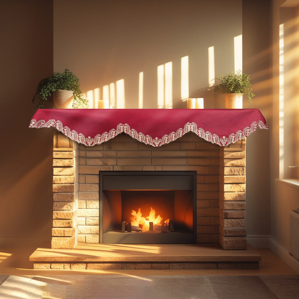Wine Grace – Burgundy Gold Mantel Scarf, Anyce Collection Modern Decorative Home Décor 18*90 Inch